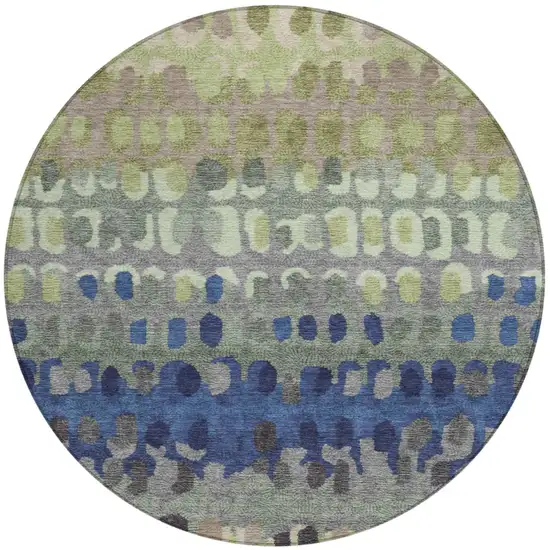 8' Green And Fern Green Round Geometric Washable Indoor Outdoor Area Rug Photo 2