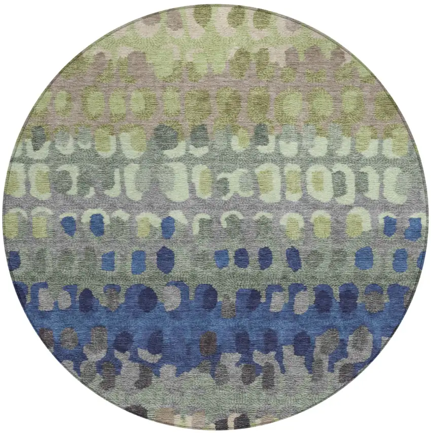 8' Green And Fern Green Round Geometric Washable Indoor Outdoor Area Rug Photo 2