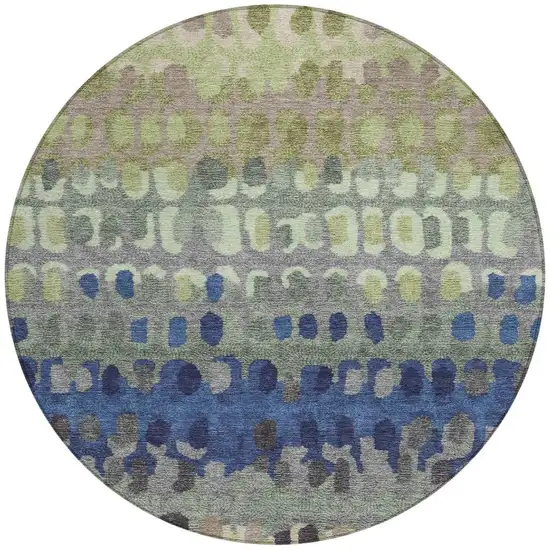 8' Green And Fern Green Round Geometric Washable Indoor Outdoor Area Rug Photo 4