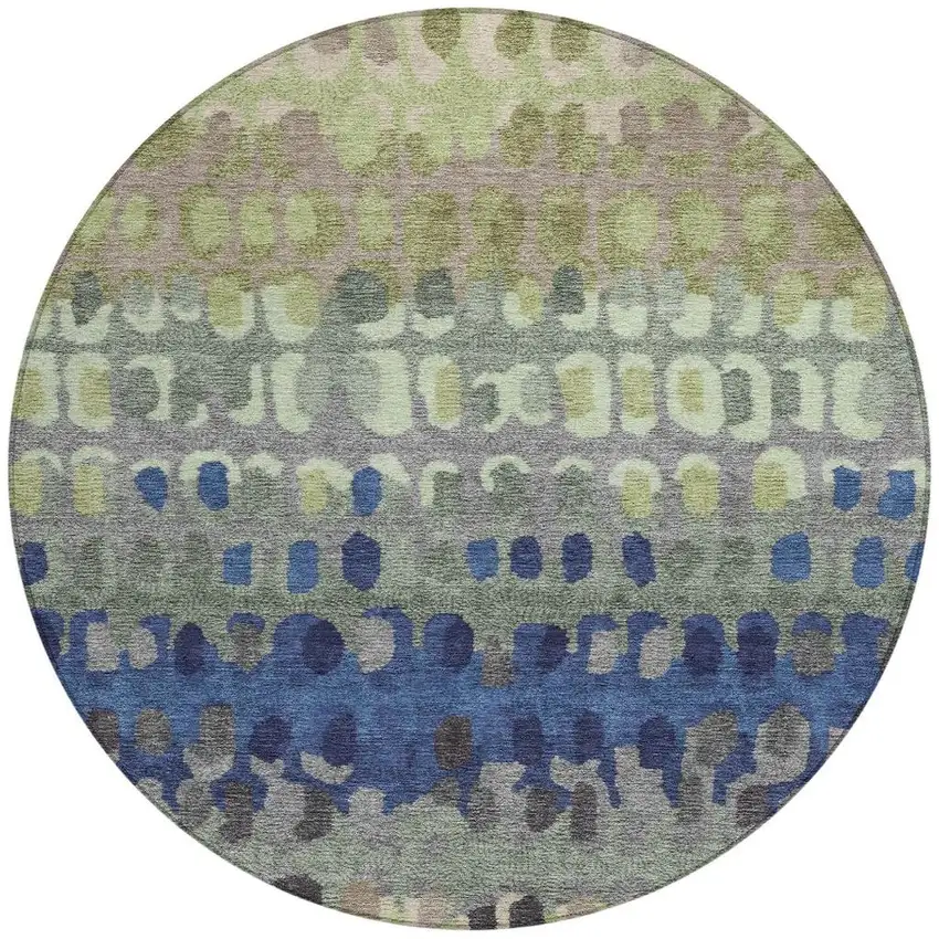 8' Green And Fern Green Round Geometric Washable Indoor Outdoor Area Rug Photo 4