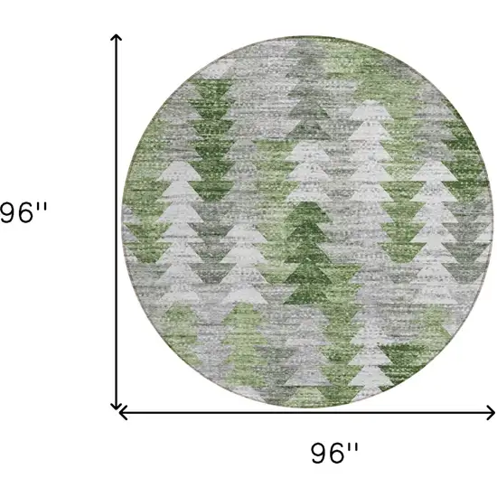 8' Green And Fern Green Round Geometric Washable Indoor Outdoor Area Rug Photo 9