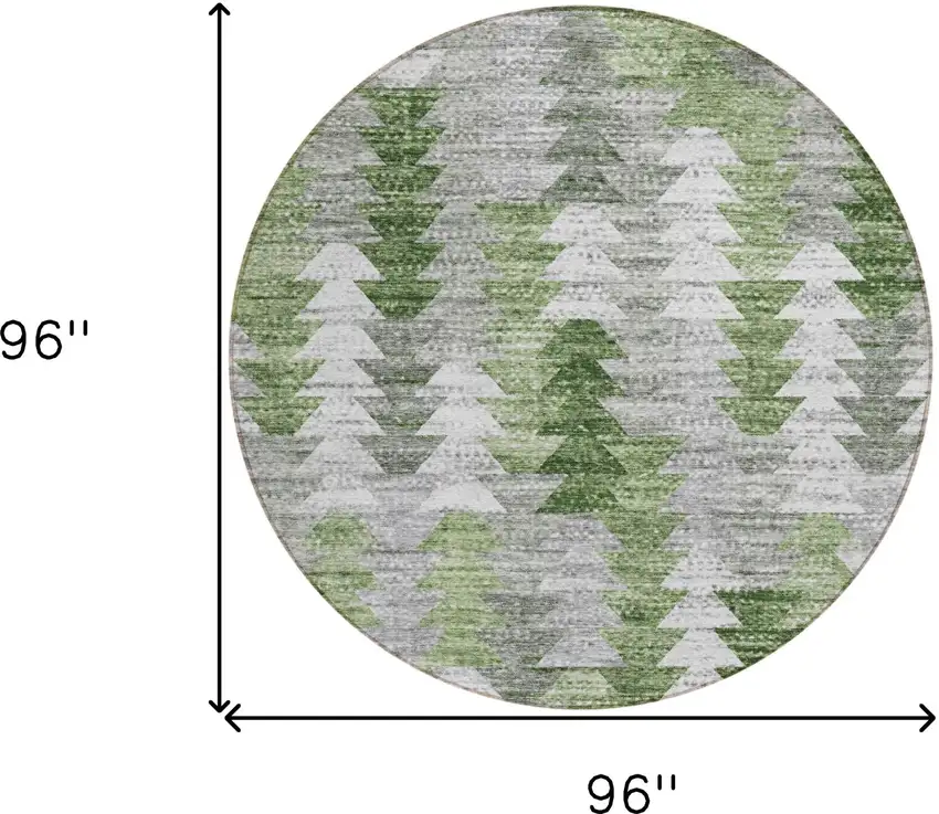 8' Green And Fern Green Round Geometric Washable Indoor Outdoor Area Rug Photo 9