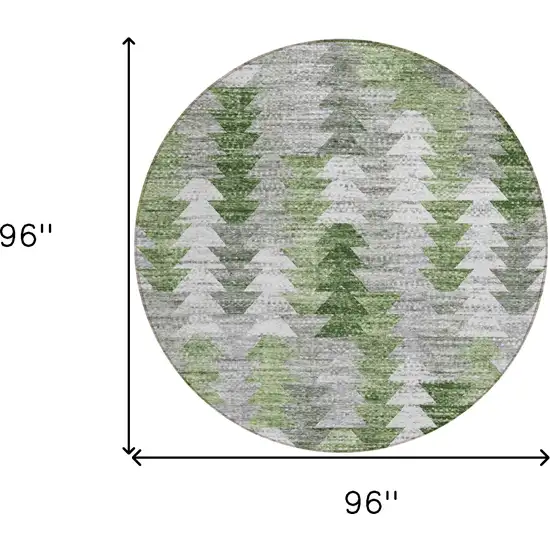 8' Green And Fern Green Round Geometric Washable Indoor Outdoor Area Rug Photo 9