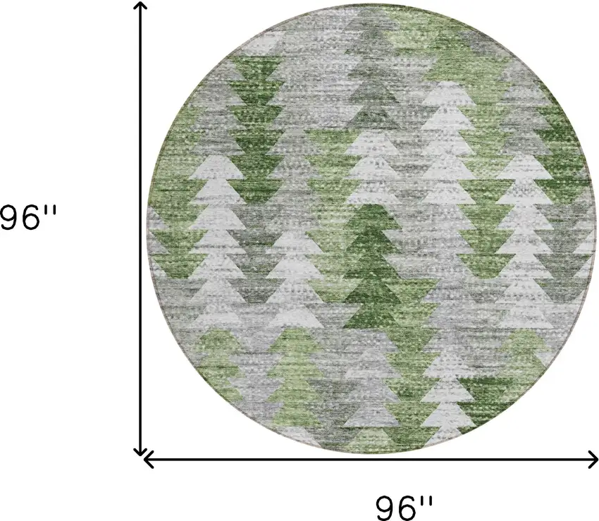 8' Green And Fern Green Round Geometric Washable Indoor Outdoor Area Rug Photo 9