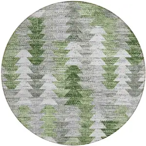 Photo of 8' Green And Fern Green Round Geometric Washable Indoor Outdoor Area Rug