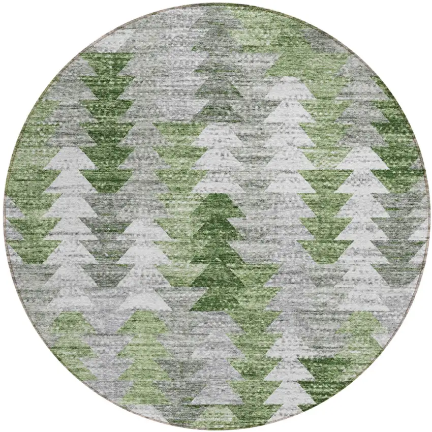 8' Green And Fern Green Round Geometric Washable Indoor Outdoor Area Rug Photo 1