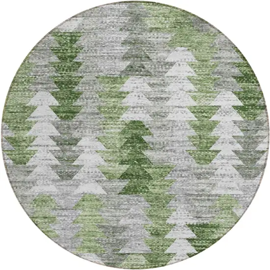 8' Green And Fern Green Round Geometric Washable Indoor Outdoor Area Rug Photo 1