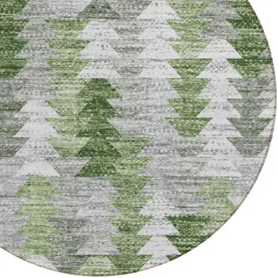 8' Green And Fern Green Round Geometric Washable Indoor Outdoor Area Rug Photo 4