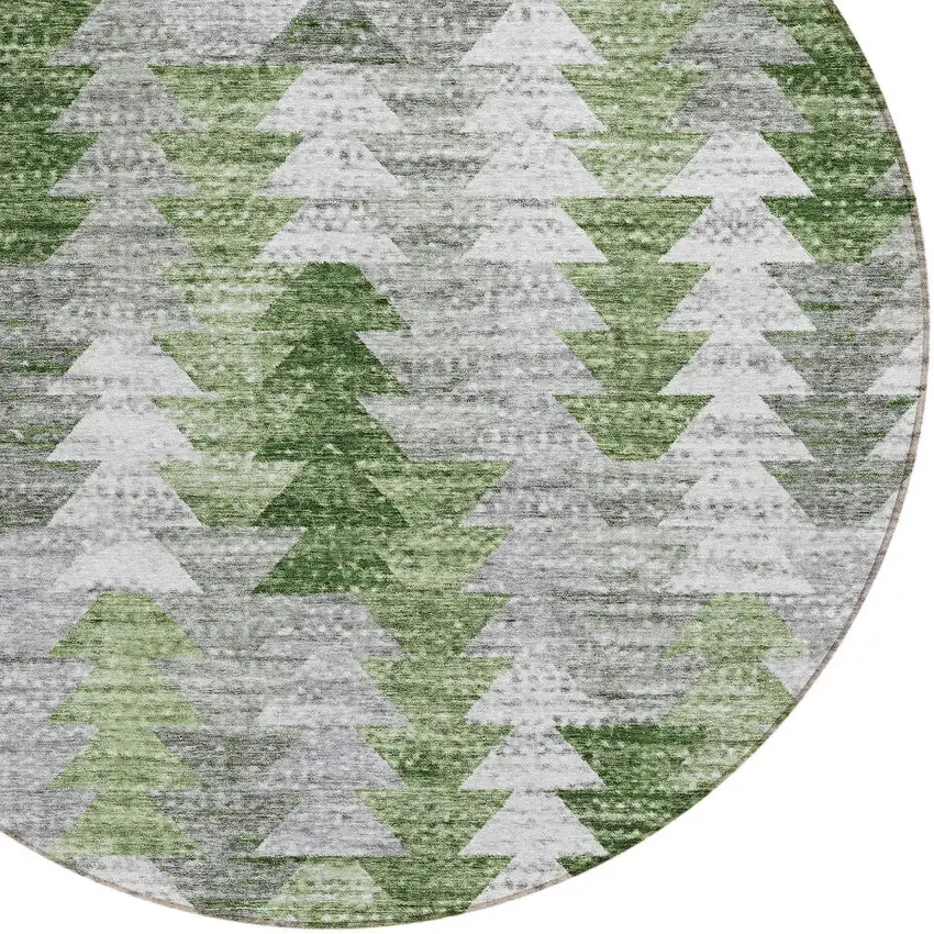 8' Green And Fern Green Round Geometric Washable Indoor Outdoor Area Rug Photo 4