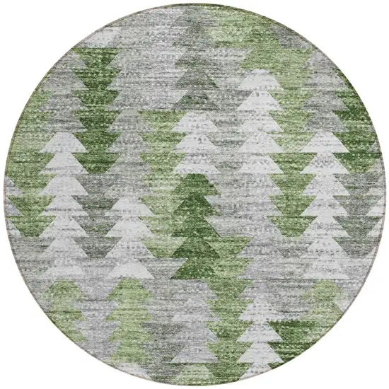 8' Green And Fern Green Round Geometric Washable Indoor Outdoor Area Rug Photo 5