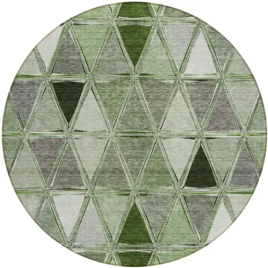 8' Green And Fern Green Round Geometric Washable Indoor Outdoor Area Rug Photo 2