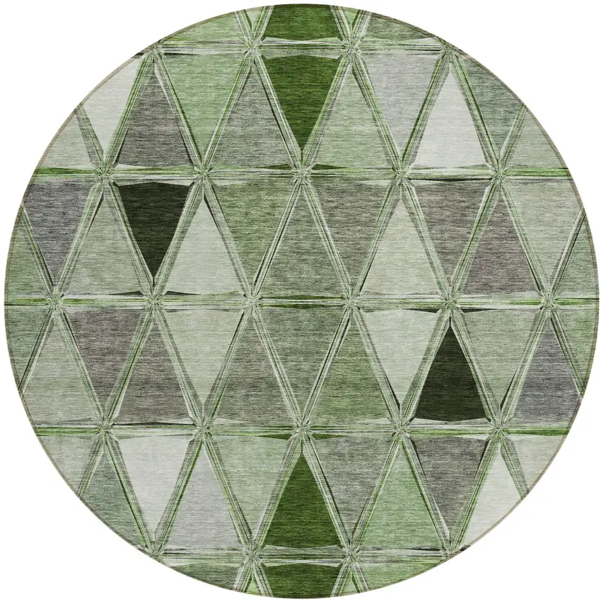 8' Green And Fern Green Round Geometric Washable Indoor Outdoor Area Rug Photo 2