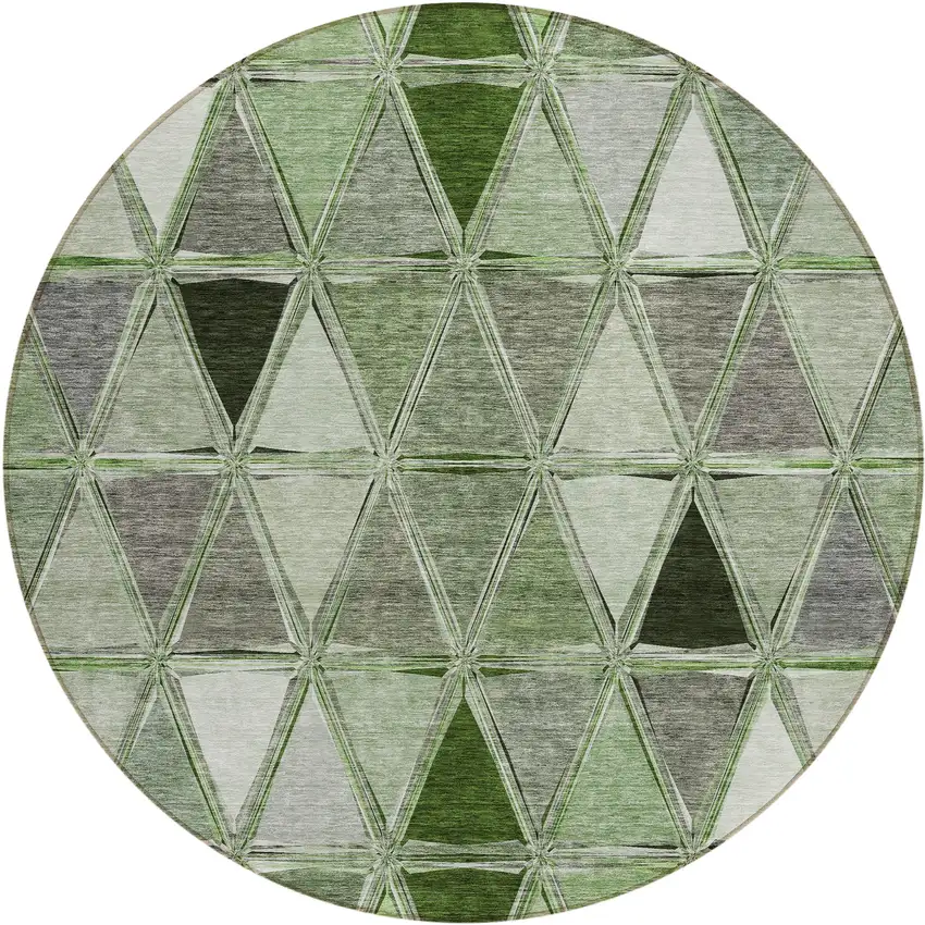 8' Green And Fern Green Round Geometric Washable Indoor Outdoor Area Rug Photo 2