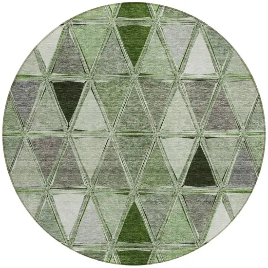 8' Green And Fern Green Round Geometric Washable Indoor Outdoor Area Rug Photo 5