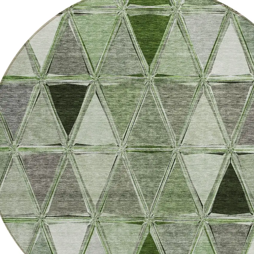 8' Green And Fern Green Round Geometric Washable Indoor Outdoor Area Rug Photo 4