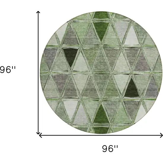8' Green And Fern Green Round Geometric Washable Indoor Outdoor Area Rug Photo 9
