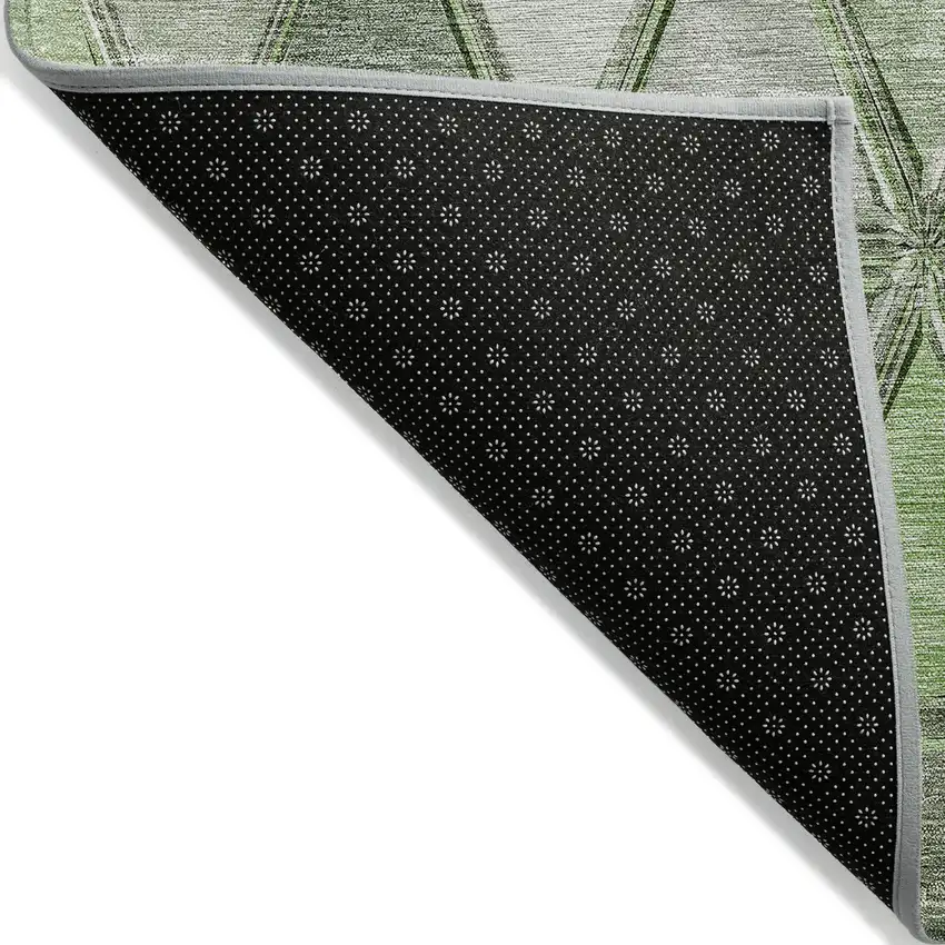 8' Green And Fern Green Round Geometric Washable Indoor Outdoor Area Rug Photo 6