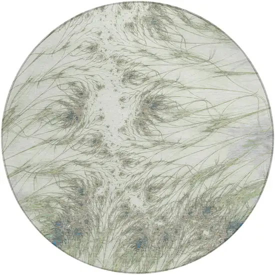 8' Green And Fern Green Round Oriental Washable Indoor Outdoor Area Rug Photo 1