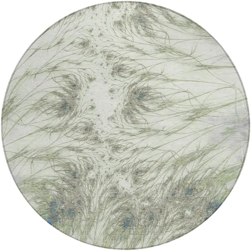 8' Green And Fern Green Round Oriental Washable Indoor Outdoor Area Rug Photo 1