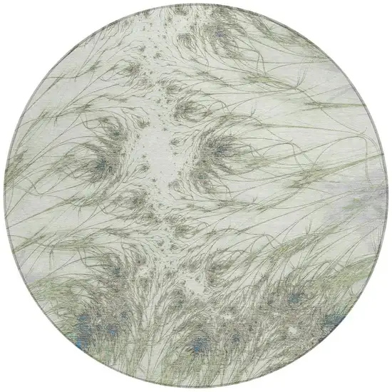 8' Green And Fern Green Round Oriental Washable Indoor Outdoor Area Rug Photo 3