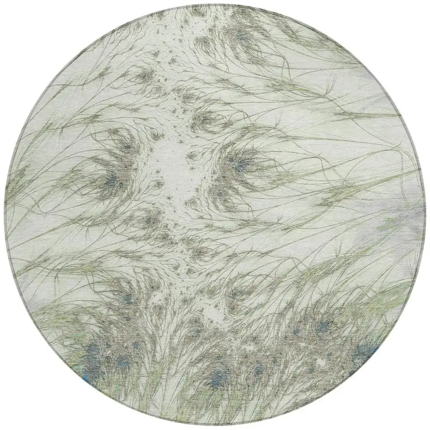8' Green And Fern Green Round Oriental Washable Indoor Outdoor Area Rug Photo 3