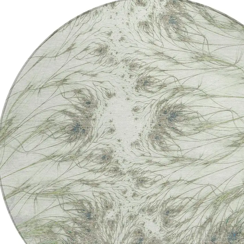 8' Green And Fern Green Round Oriental Washable Indoor Outdoor Area Rug Photo 2