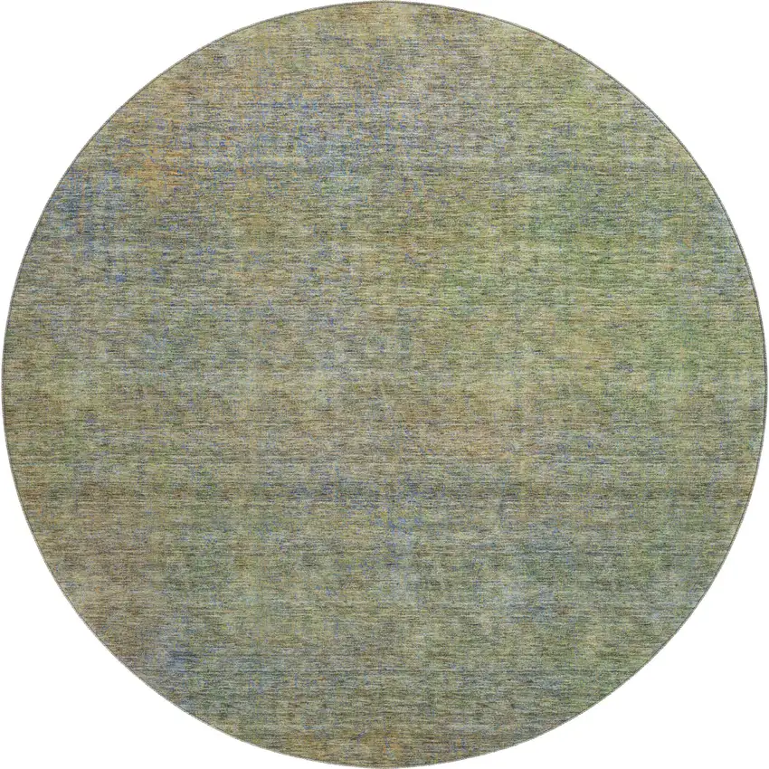 8' Green And Gold Abstract Washable Round Rug With UV Protection Photo 1