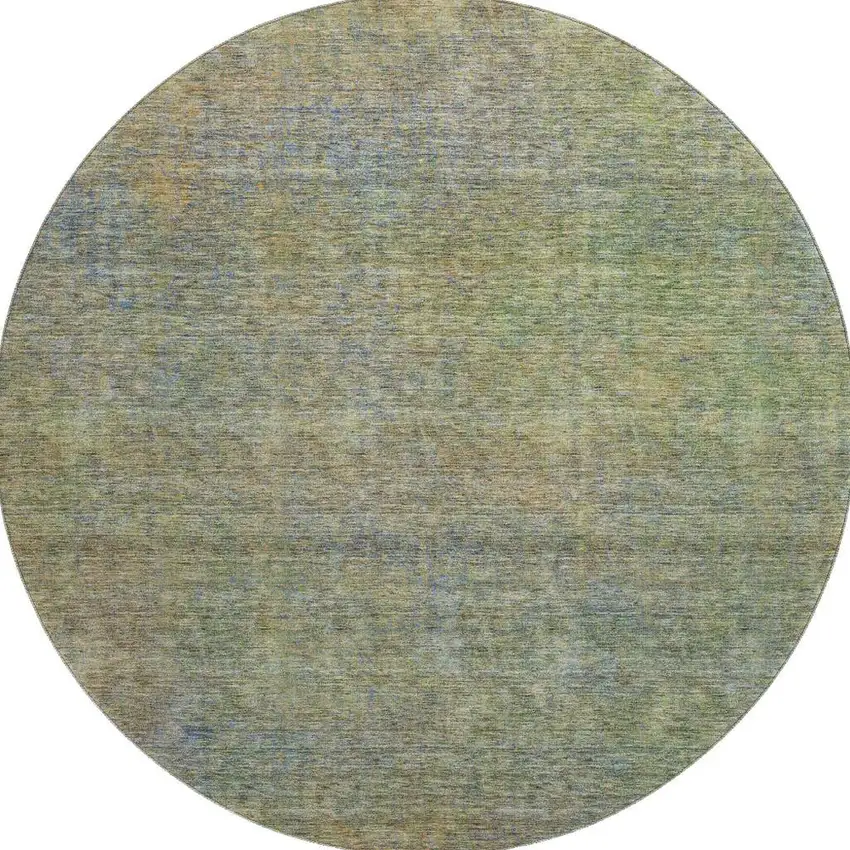 8' Green And Gold Abstract Washable Round Rug With UV Protection Photo 4
