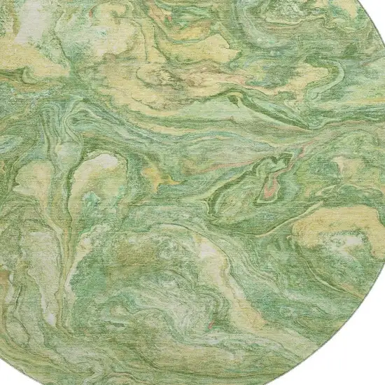 8' Green And Gold Abstract Washable Round Rug With UV Protection Photo 3