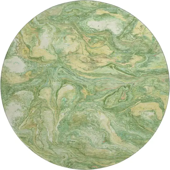 8' Green And Gold Abstract Washable Round Rug With UV Protection Photo 1
