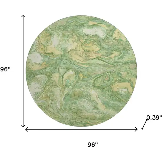 8' Green And Gold Abstract Washable Round Rug With UV Protection Photo 8