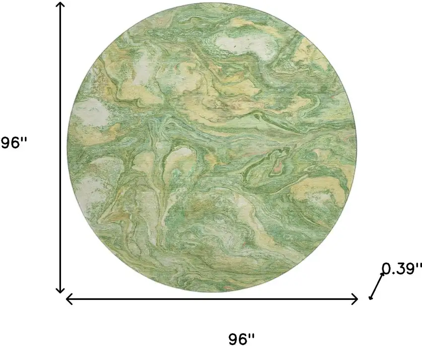 8' Green And Gold Abstract Washable Round Rug With UV Protection Photo 8
