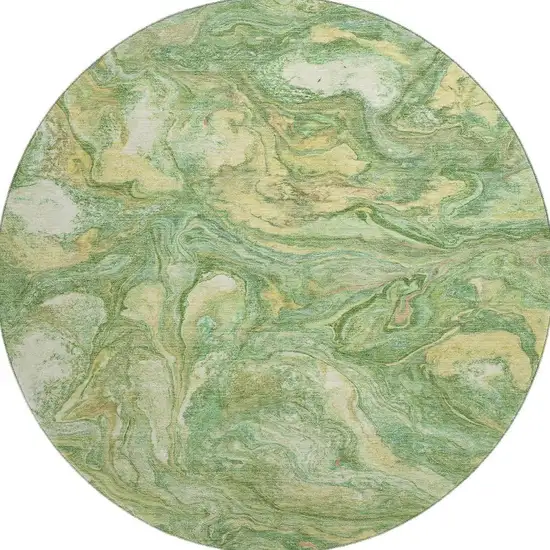 8' Green And Gold Abstract Washable Round Rug With UV Protection Photo 4