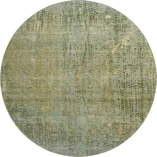 8' Green And Gold Abstract Washable Round Rug With UV Protection Photo 1