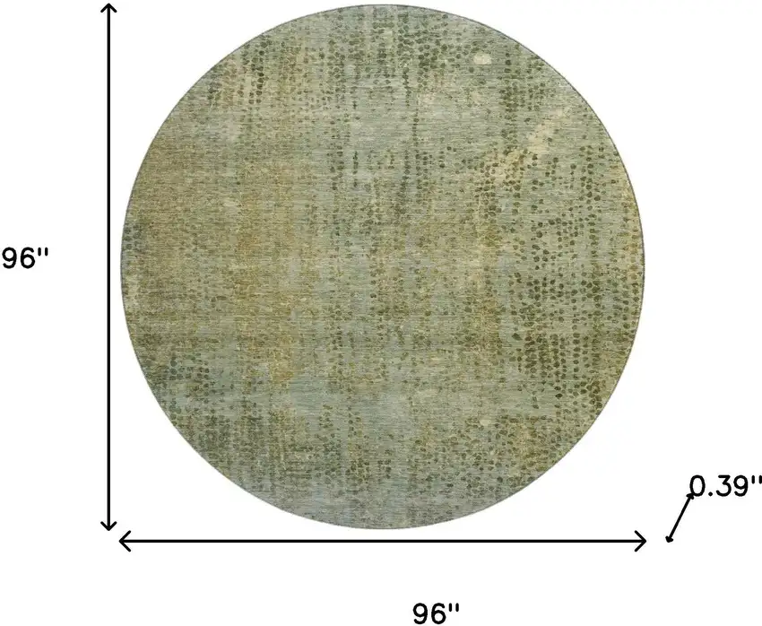 8' Green And Gold Abstract Washable Round Rug With UV Protection Photo 8
