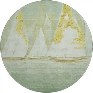 Photo of 8' Green And Gold Nautical Washable Round Rug With UV Protection