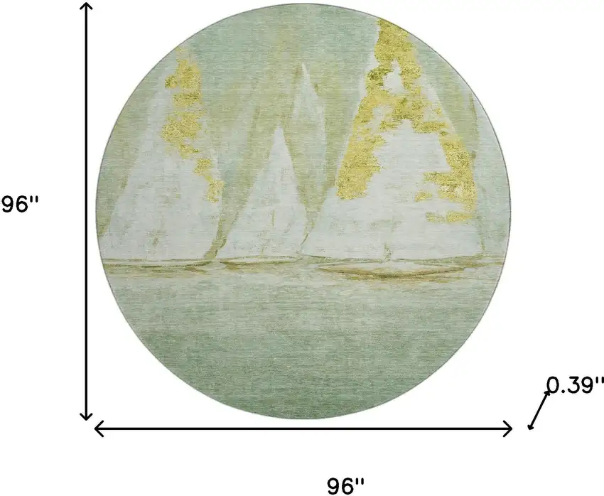 8' Green And Gold Nautical Washable Round Rug With UV Protection Photo 8