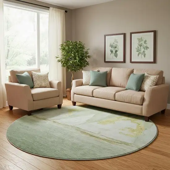 8' Green And Gold Nautical Washable Round Rug With UV Protection Photo 2