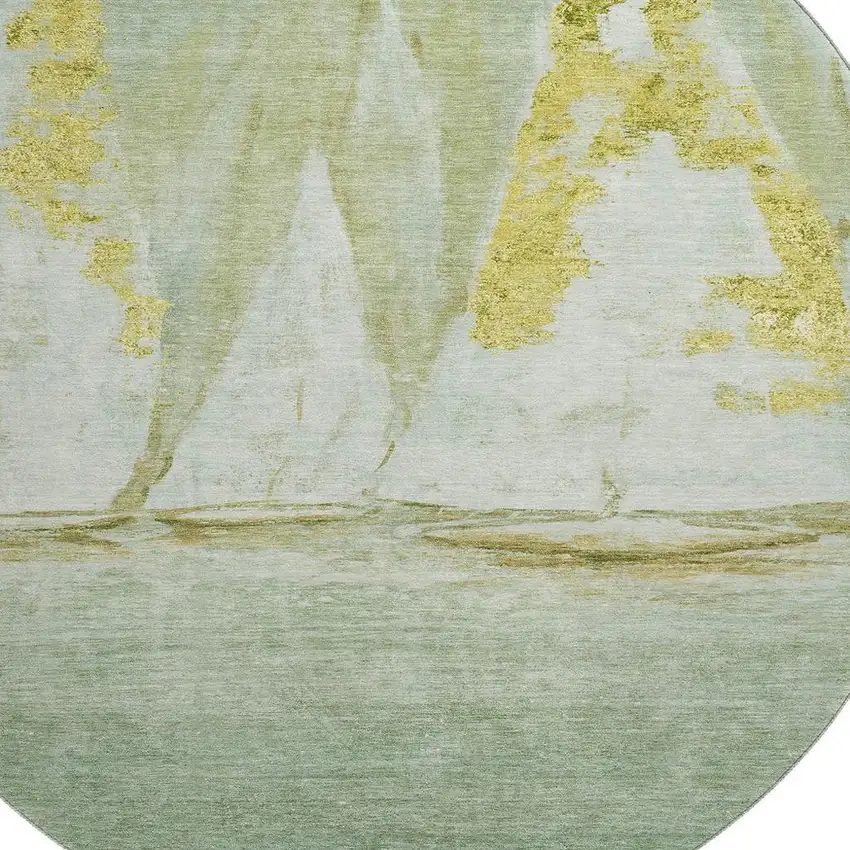 8' Green And Gold Nautical Washable Round Rug With UV Protection Photo 3