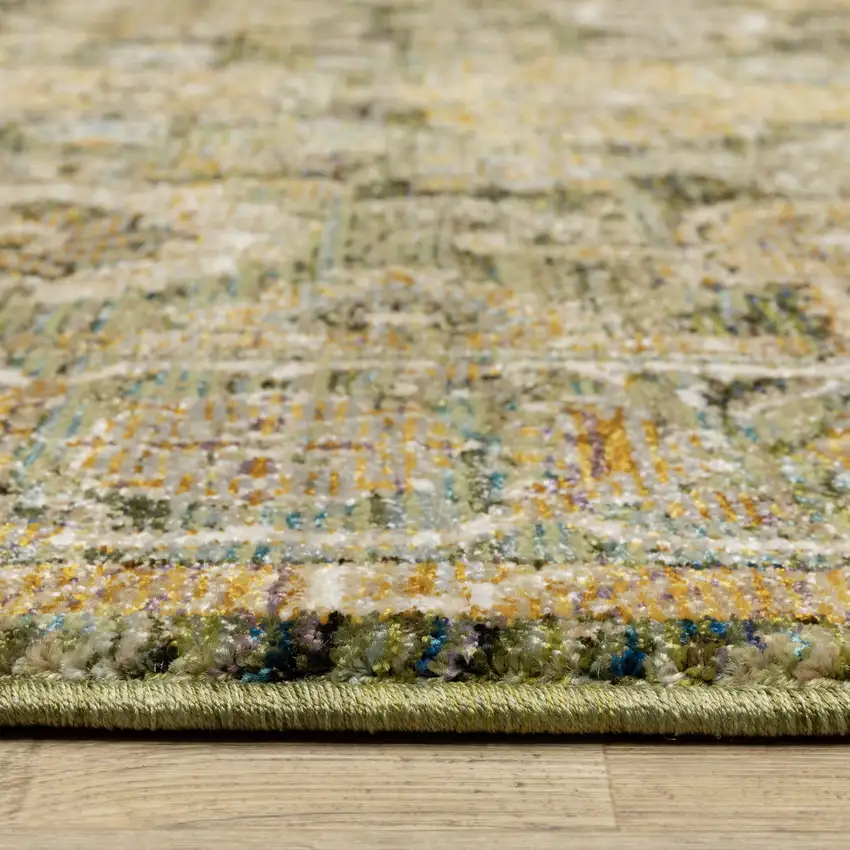 8' Green And Gold Oriental Round Rug Photo 5