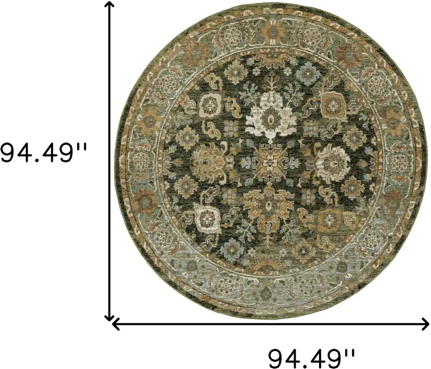 8' Green And Gold Oriental Round Rug Photo 3