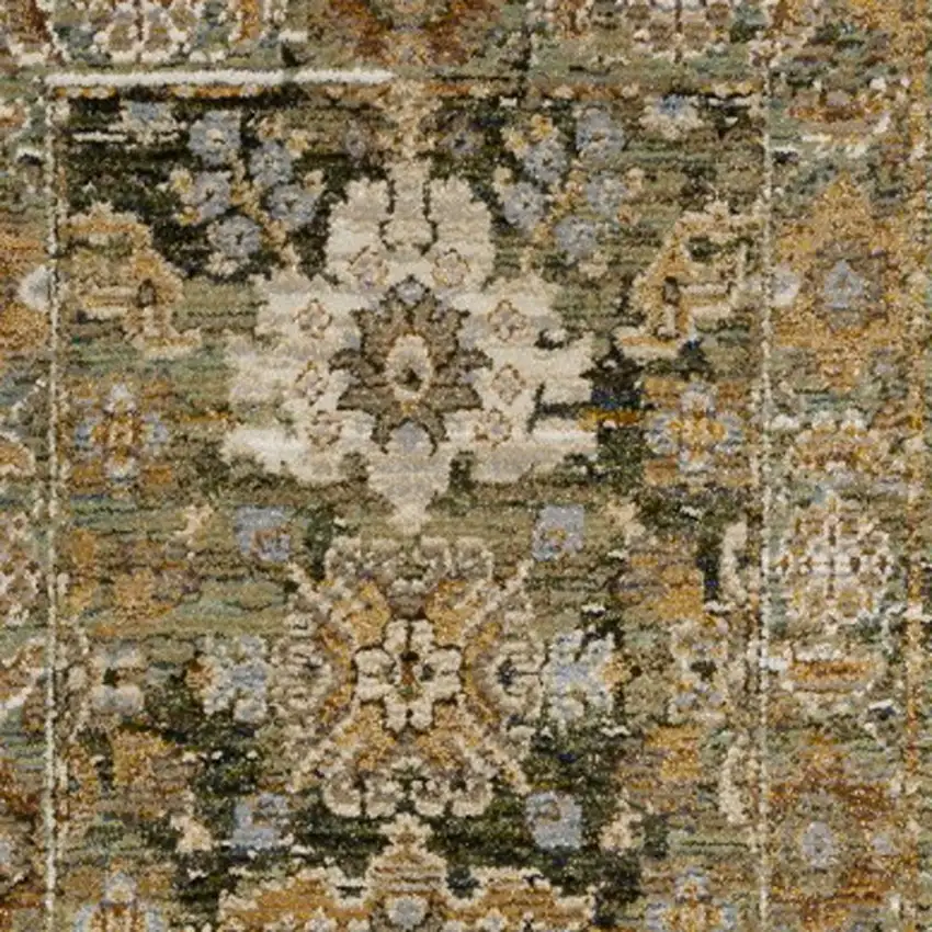 8' Green And Gold Oriental Runner Rug Photo 8