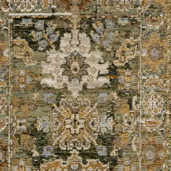 8' Green And Gold Oriental Runner Rug Photo 8