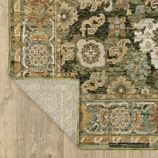 8' Green And Gold Oriental Runner Rug Photo 9
