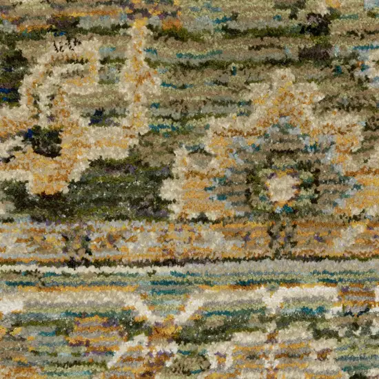 8' Green And Gold Oriental Runner Rug Photo 7