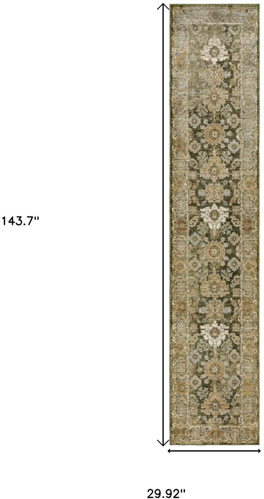 12' Green And Gold Oriental Runner Rug Photo 3