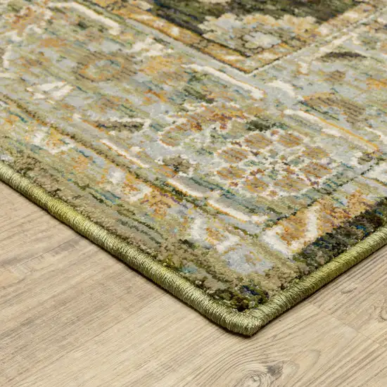 12' Green And Gold Oriental Runner Rug Photo 9