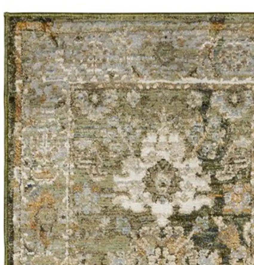 12' Green And Gold Oriental Runner Rug Photo 8