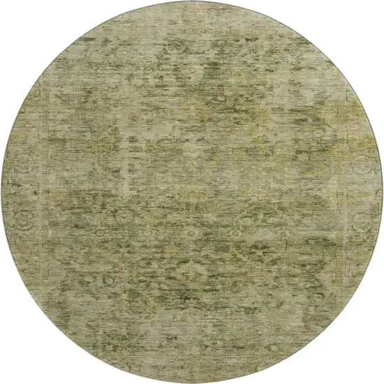 8' Green And Gold Oriental Washable Round Rug With UV Protection Photo 1