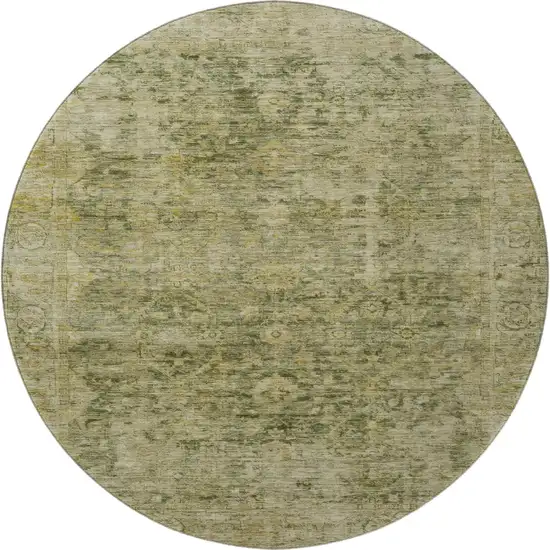8' Green And Gold Oriental Washable Round Rug With UV Protection Photo 3